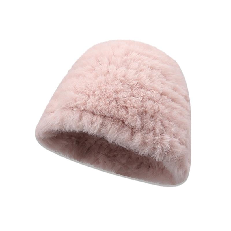 Chapeau en peluche pour femmes automne et hiver nouveau chapeau en fourrure de lapin chaud grand tour de tête montrant petit visage chapeau cloche duveteux