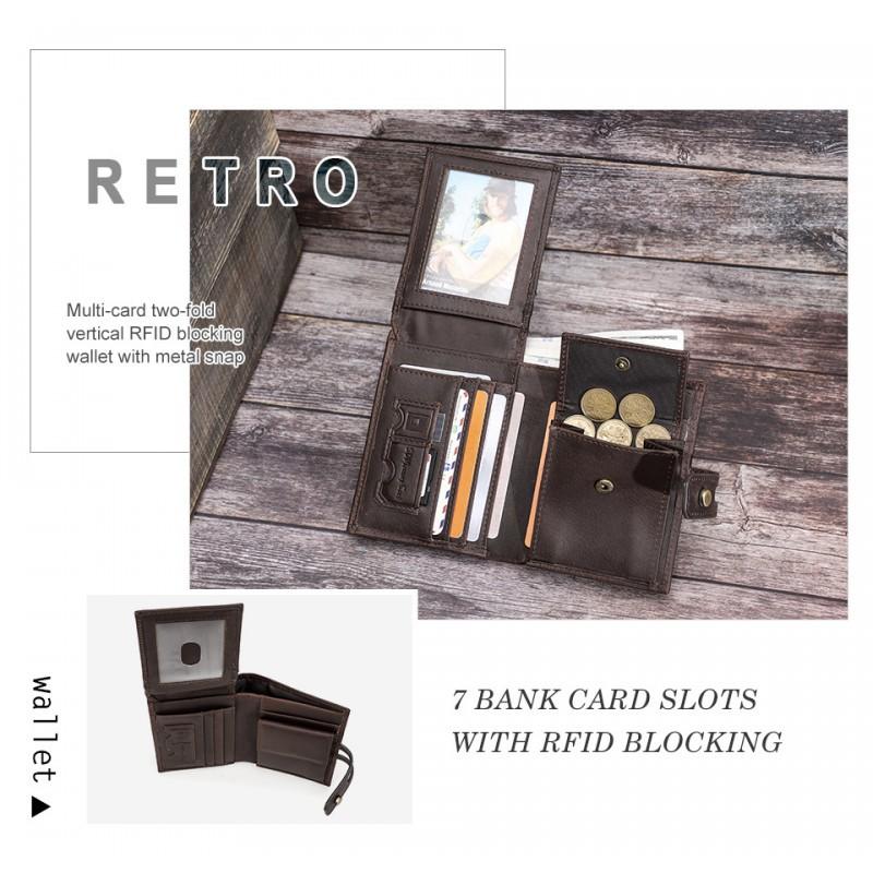 Retro Crazy Horse Leather Men's Wallet Buckle RFID Anti Theft Brush