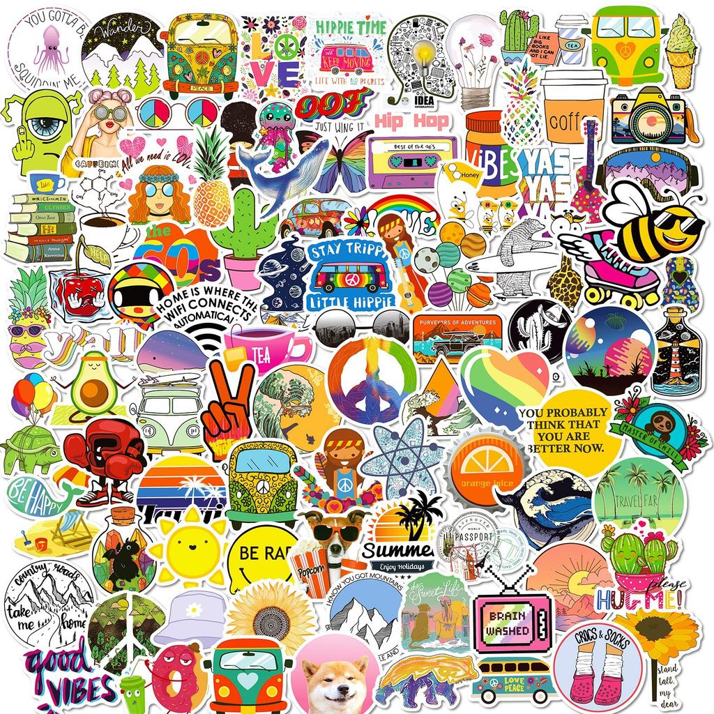 100 Small Size 4cm Small Fresh Mix and Match Sticker Scooter Guitar Computer Water Cup