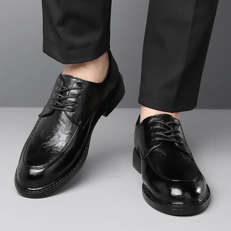 Fashion Classic Style Men's  Business Office Shoes  Genuine Leather Oxford Lace-Up Black Brown Dress Wedding Formal Shoe for Men New