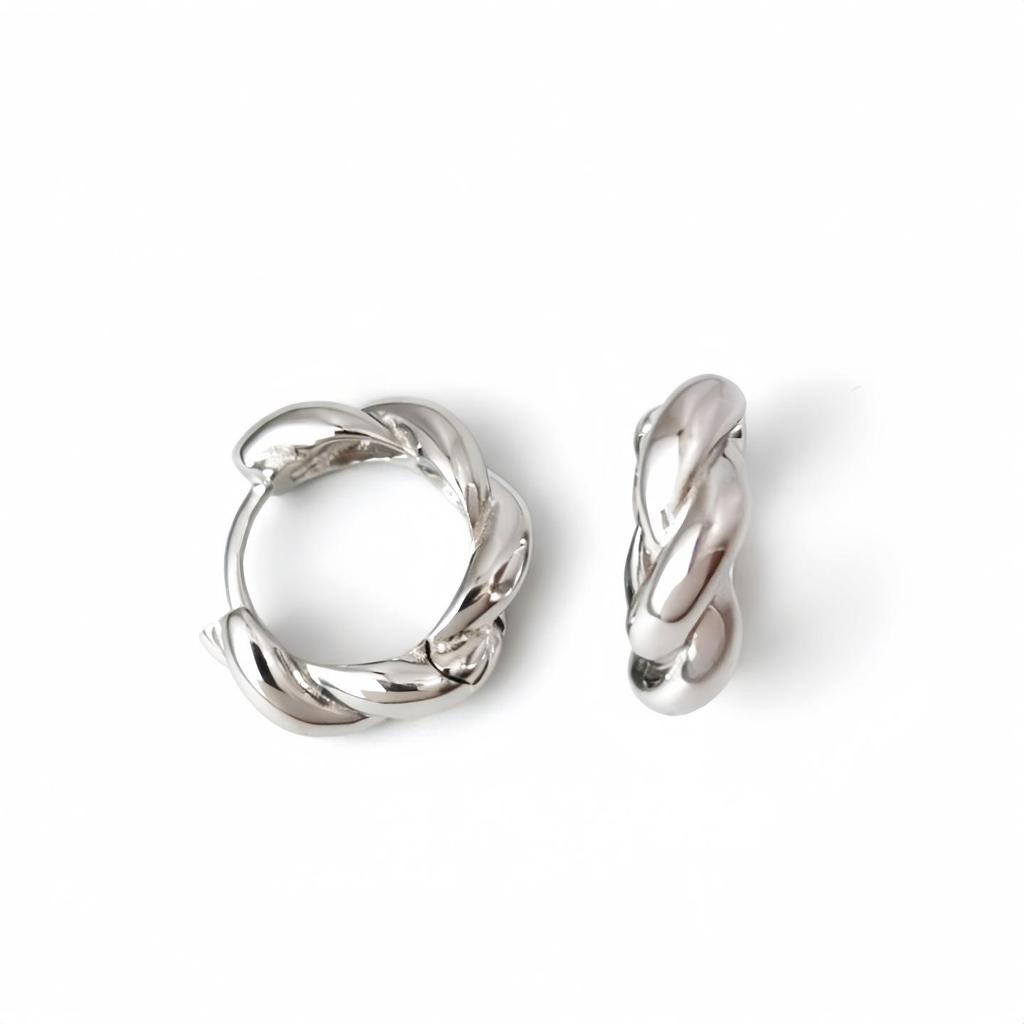 Classic Twist S925 Sterling Silver Hoop Earrings - Versatile, Neutral, Thick Thread Design for Everyday Style