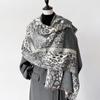 Leopard Print Jacquard Imitation Cashmere Scarf Women'S Short Fringed High-End Shawl