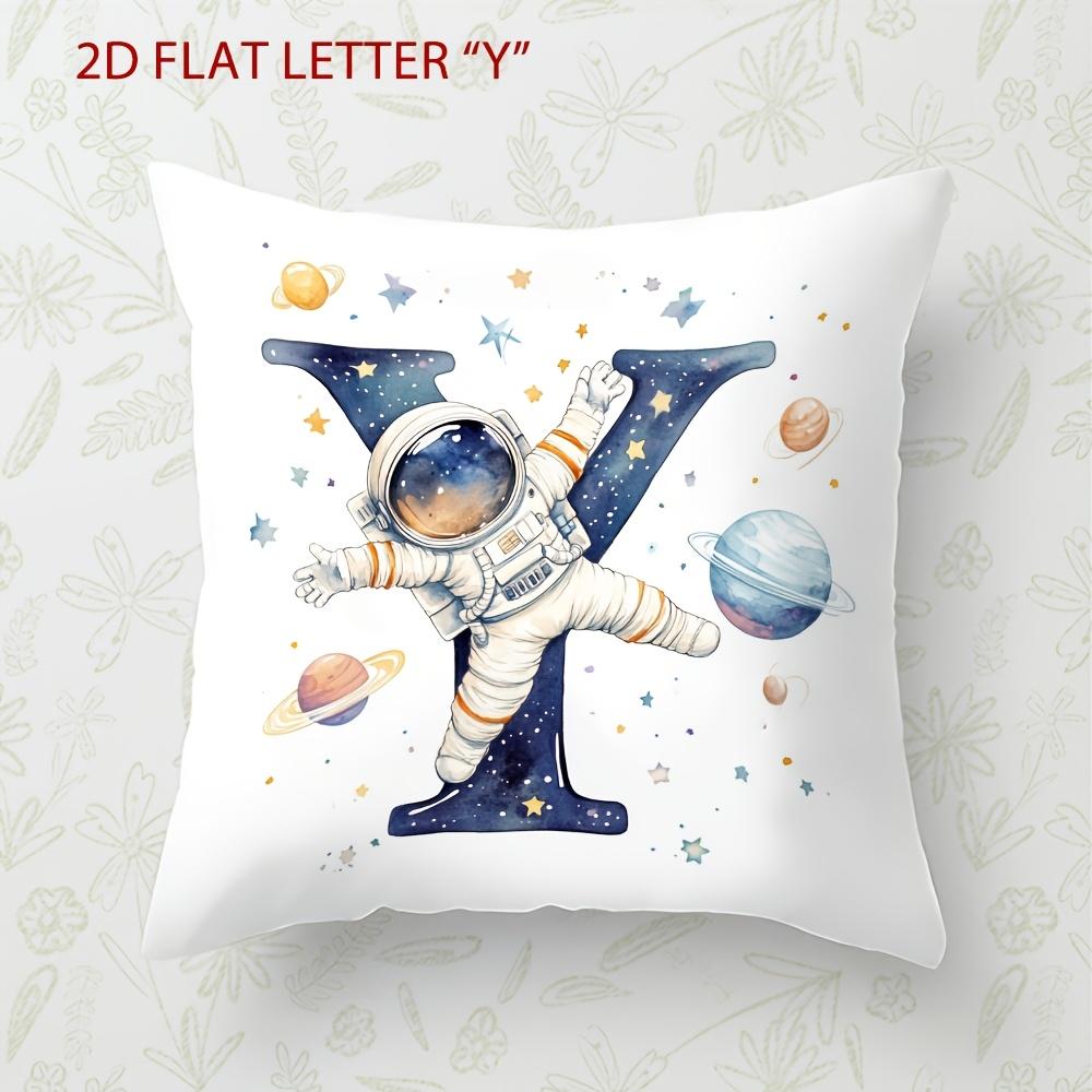 Astronaut Letter Print Pillow Cover Cosmic Space Theme Cushion Cover For Office Sofa Bedroom Living Room Home Decor Galaxy Style