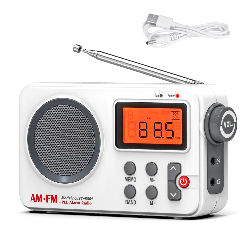 DC 5V Digital Radio with Backlit LED Loud Channel Smart for Home Use AM/FM SY-8801 Display, Speaker, Manual/Auto Search, Presets,