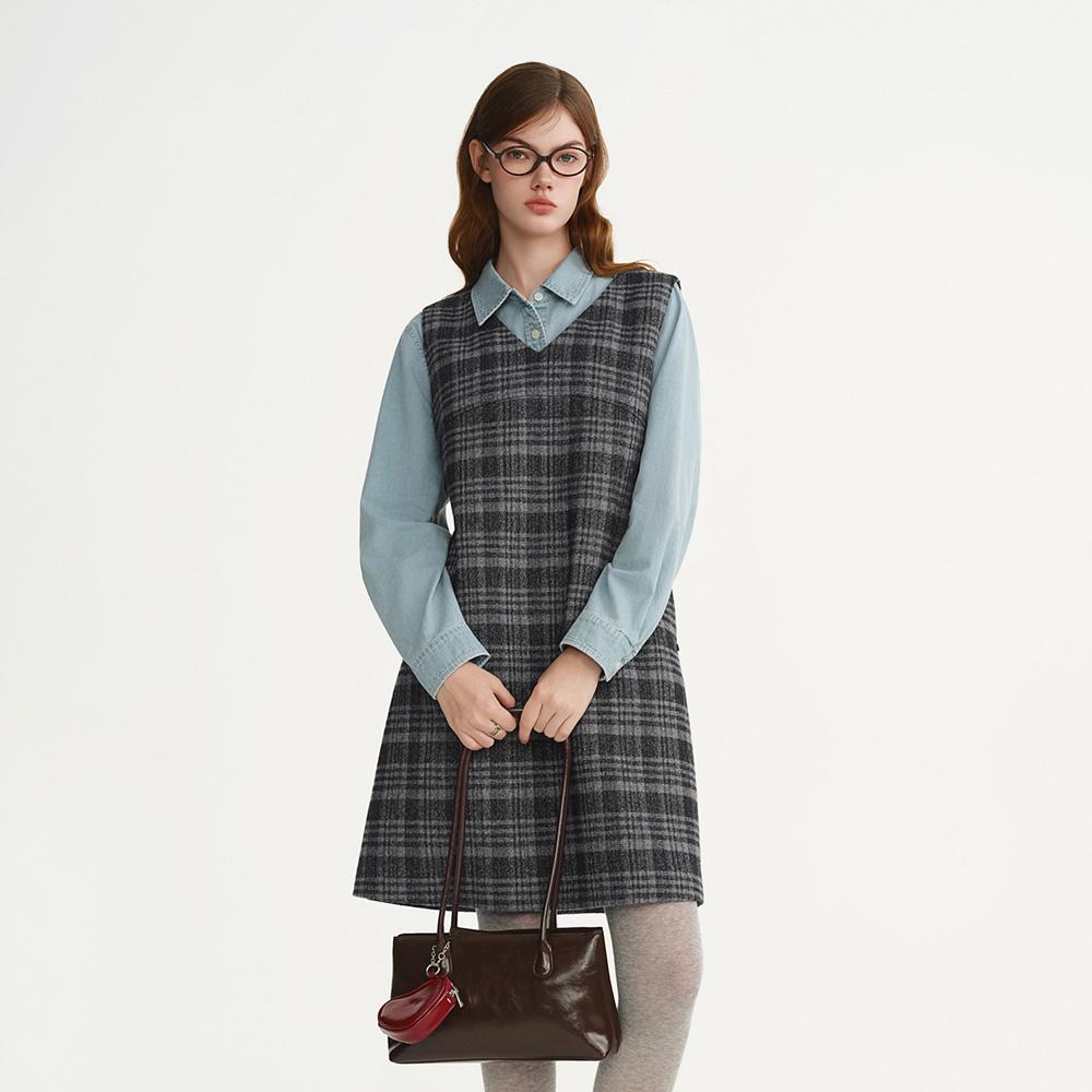 Eiaenlei Ar_Plaid V-Neck Sleeveless Dress