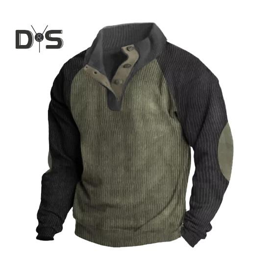 

Мужская толстовка с воротником-стойкой и пуговицами, с длинным рукавом, повседневная, свободная, ретро-цвета, для повседневного спорта на открытом воздухе, для путешествий, контрастные цвета, топ L зелёный