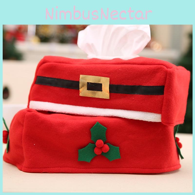 Christmas Tissue Box Cover Red Berries Leaves Belt Napkin Holder Case Decor Xmas