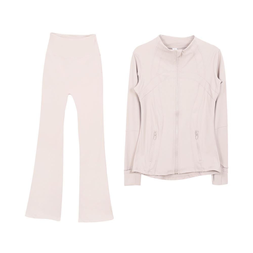 Women's Flare Pants & Jacket Set - Slim Fit Long Sleeve Outerwear for Running & Yoga