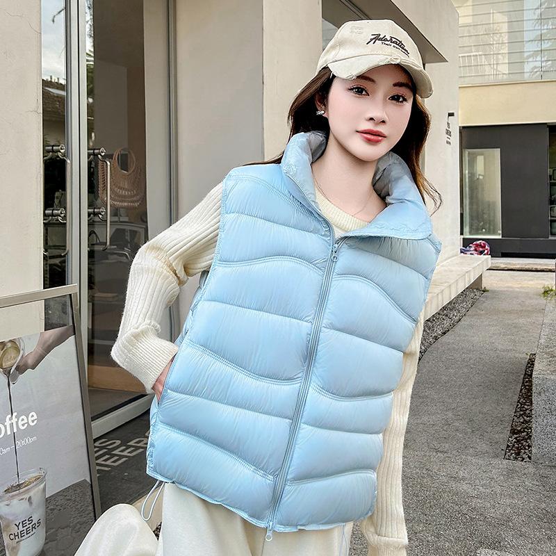 Stand-up collar ribs down cotton vest women's autumn and winter new small short cotton vest thermal vest