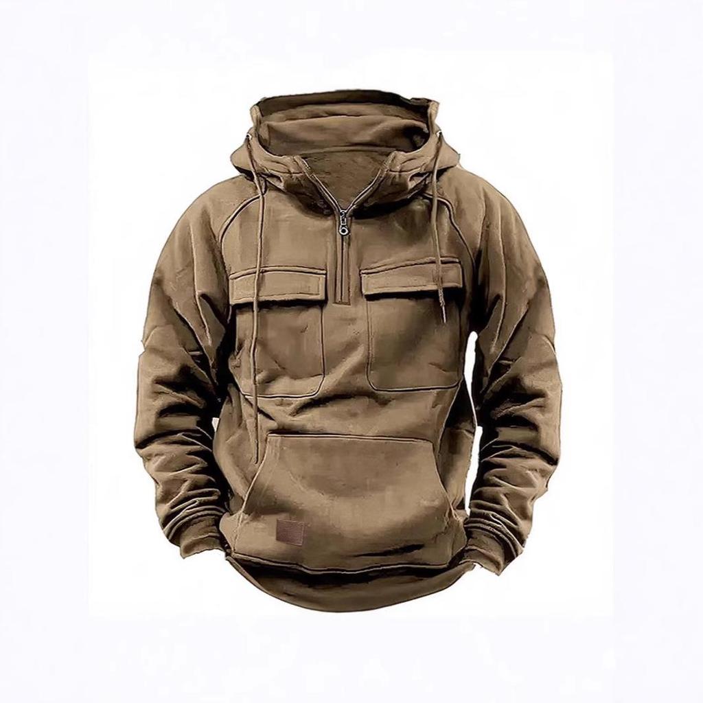 Men's Vintage Distressed Solid Color Hooded Sweatshirt - Long Sleeve Autumn/Winter Outerwear
