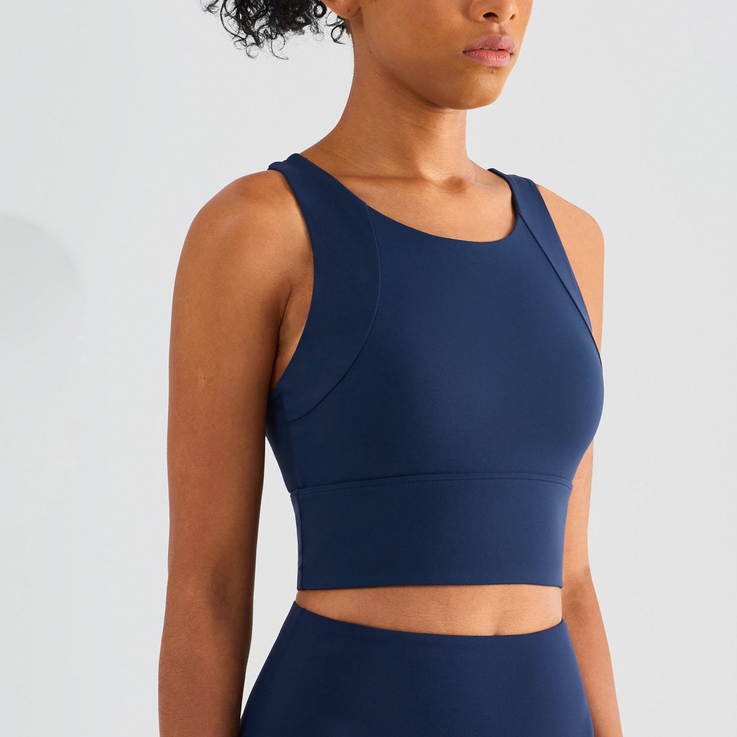 

Женский удлиненный беспроводной бюстгальтер для бега, нижнее белье в сборе, удобный бюстгальтер со спиной-борцовкой, однотонный спортивный жилет для йоги 10 темно-синий