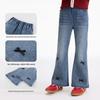 Girls' Rhinestone Bow Flare Denim Jeans - Retro Style