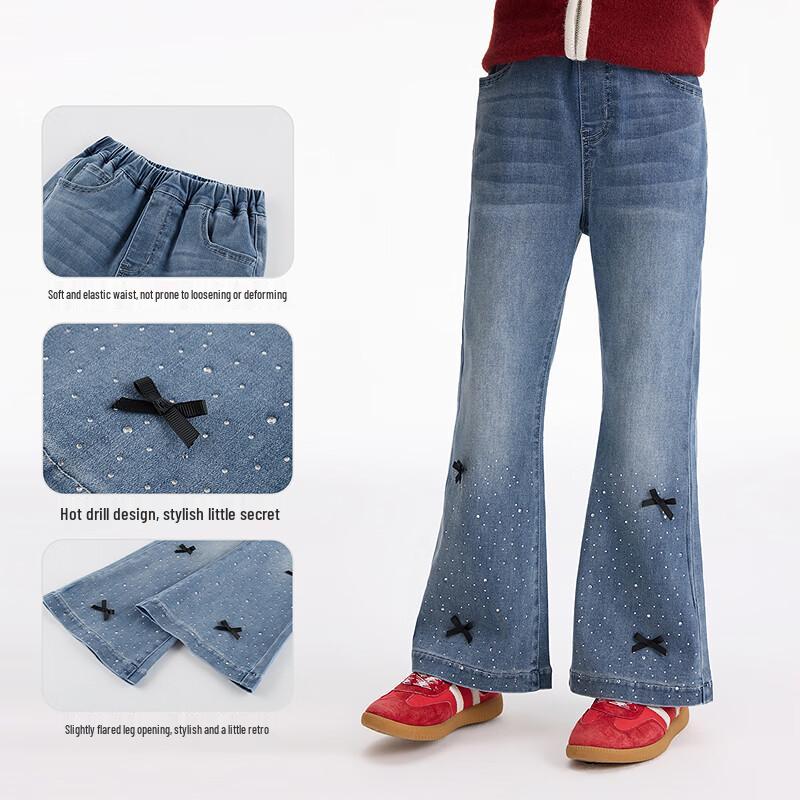 Girls' Rhinestone Bow Flare Denim Jeans - Retro Style