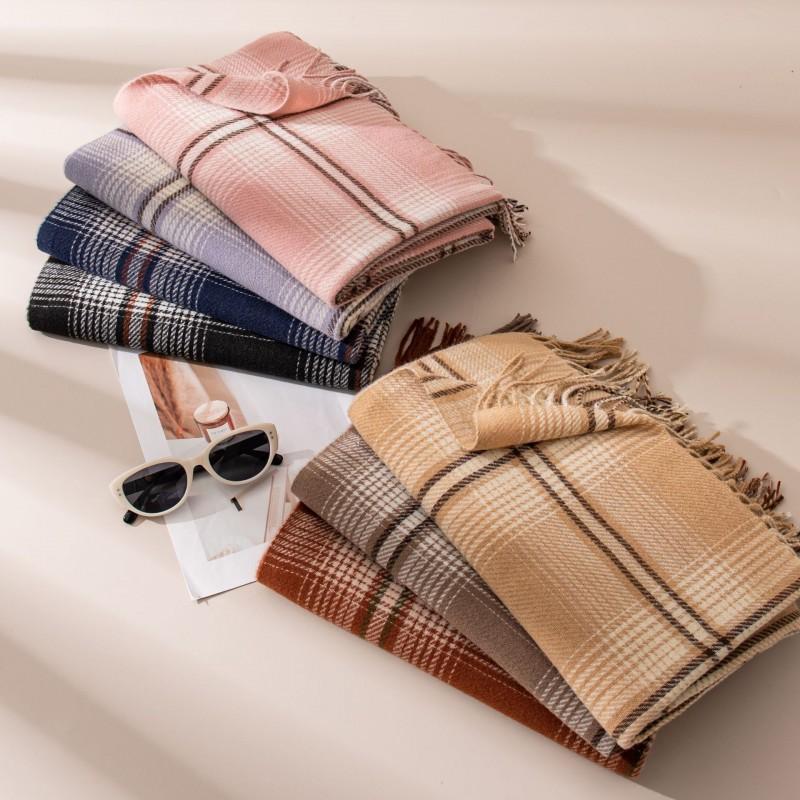 Thick Warm Faux Cashmere Plaid Scarf Women Men Winter College Style Long Wrap Shawl Daily Commute