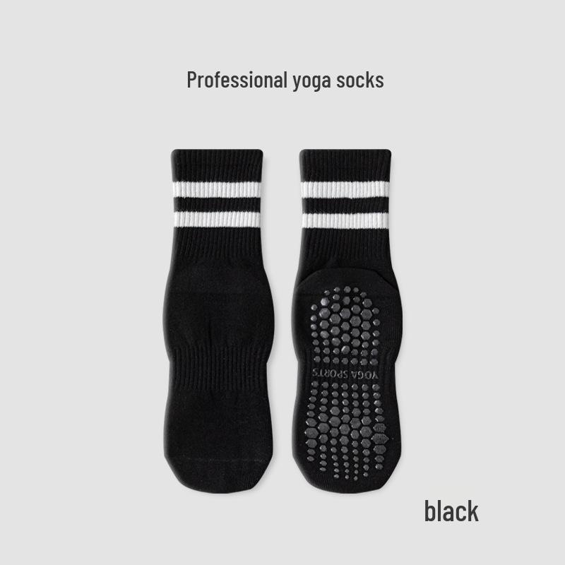 Women's Breathable Non-slip Yoga Socks - Mid-calf Striped Pilates Socks