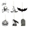 Halloween Hanging Decor 6Pcs Wooden Decoration, Ghost Pumpkin Eyeball Pendant Ornament with Rope, Spooky Holiday Party Decorations