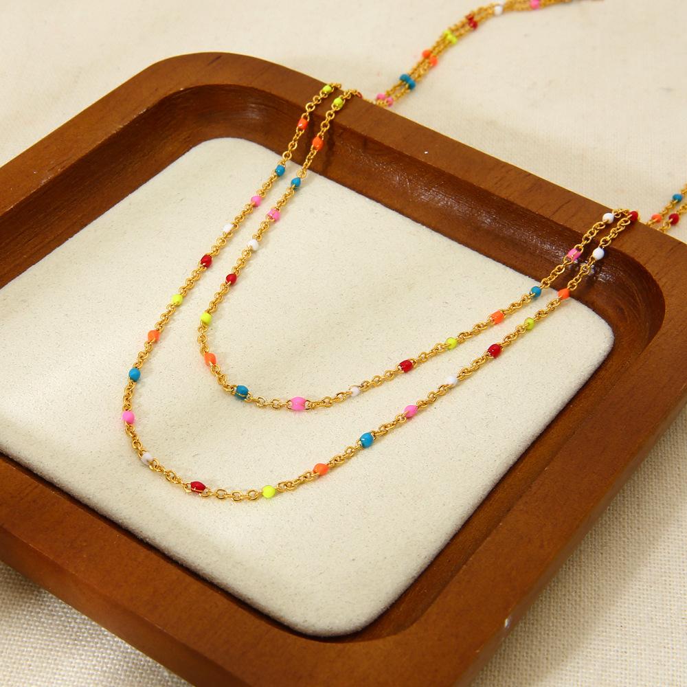 European and American ins personalized color dripping bean chain plated 18K gold stainless steel necklace stacked jewelry women