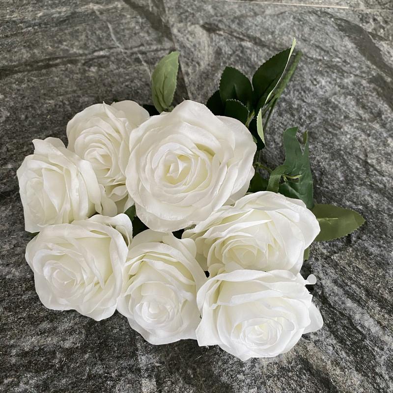 

Silk 7 Branch Realistic Artificial Roses Wedding Photography Props Home Decor Pure White