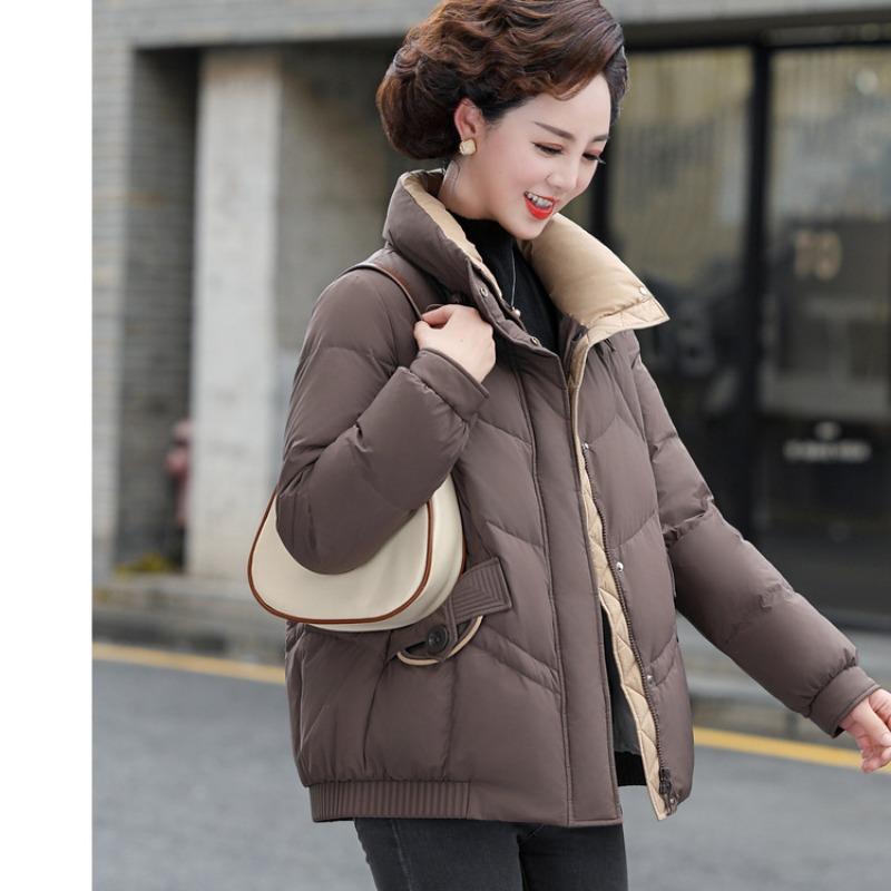 

Middle-aged and elderly women s clothing stand-up collar white duck down jacket warm loose short small mother down jacket L хаки