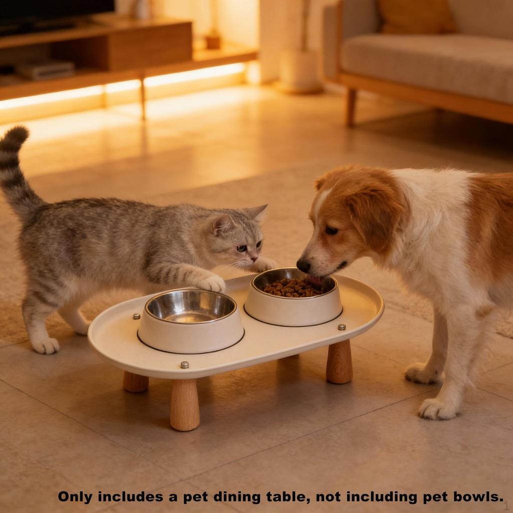 Cat Bowl Holder, Elevated Feeding Stand, Food with Wooden Legs, Easy to Clean, Non-slip, for