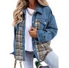 Autumn and Winter Women's Jeans Jackets, Denim Jacket Long Sleeved Checkered Button Down Shirt Jacket Top and Valve Pocket