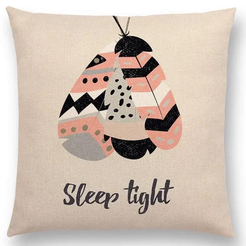 Feather Pattern Decorative Letters Cushion Cover Beautiful Word Be Brave Kind Dream Home Decor Sofa Throw Pillow Case