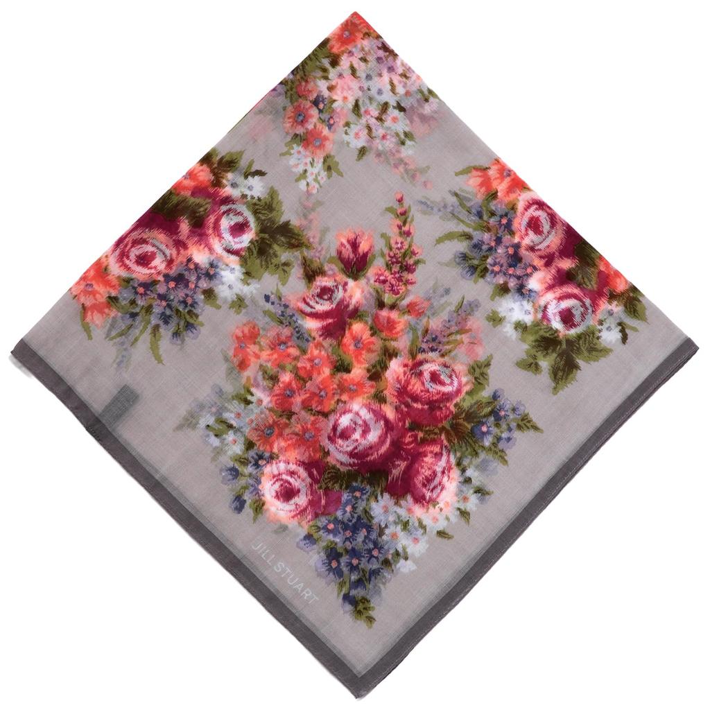 JILL STUART Old Flower Cotton Scarf 50105501, Women's, Machine Washable, Sun Protection, Gray [D], Approx. 64cm W X 64cm H