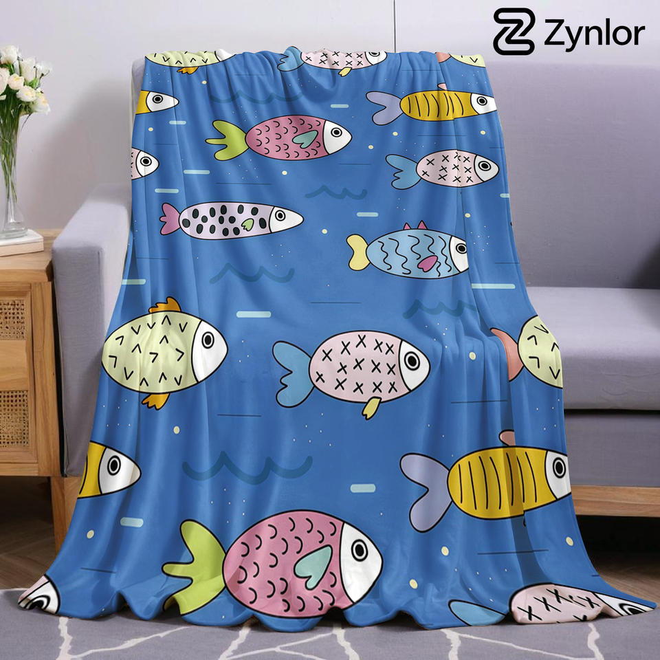 Cute Fish Lightweight Microfiber Soft Christmas Fleece Blanket Warm Cozy Throw for Bed Sofa Office Travel All Season