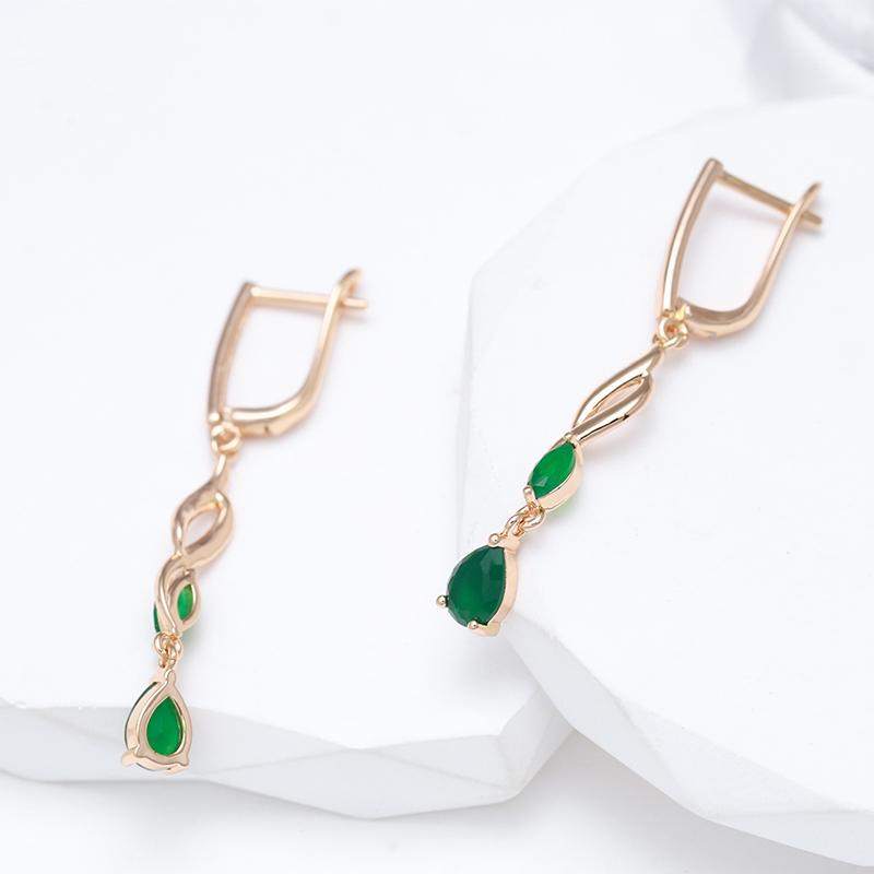 Kienl New Trend  Rose Gold Long Drop Earring For Women Vintage Green Natural Zircon Flower Earrings Bride Wedding Jewelry