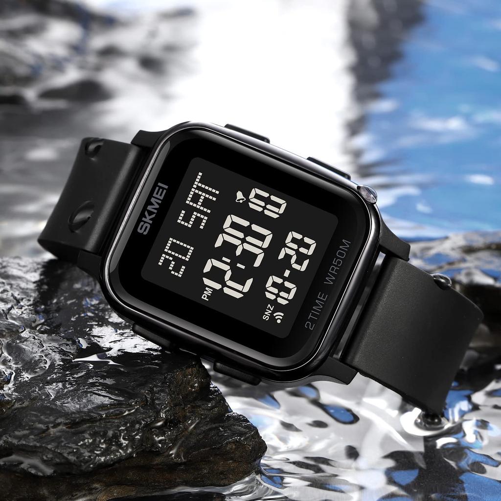 Datirzyx Digital Watch for Soft Stylish Digital Watch for Outdoor Japanese Instruction Manual Men Band, Waterproof, Boys, Activities, Sports, Work,
