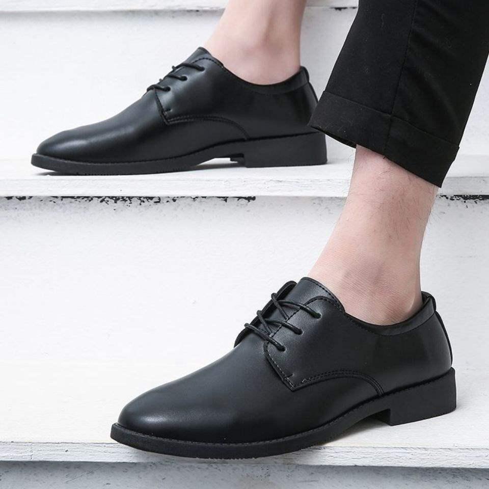 Sapatos Formais de Couro Preto Estilo Coreano Masculino para Casamentos e Negócios, Casual de Primavera Design Britânico