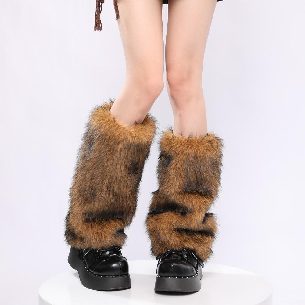Kawaii Faux Fur Furry Leg Warmers Japanese Style Thickened Long Tube Sock JK Foot Cover Knee High Girls Socks Women Uniform