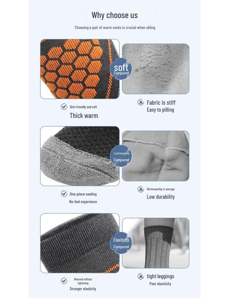 Herren Verdickte Merinowolle Skisocken - Hoher Schaft, Schweißabsorbierend und Rutschfest Schneesocken.