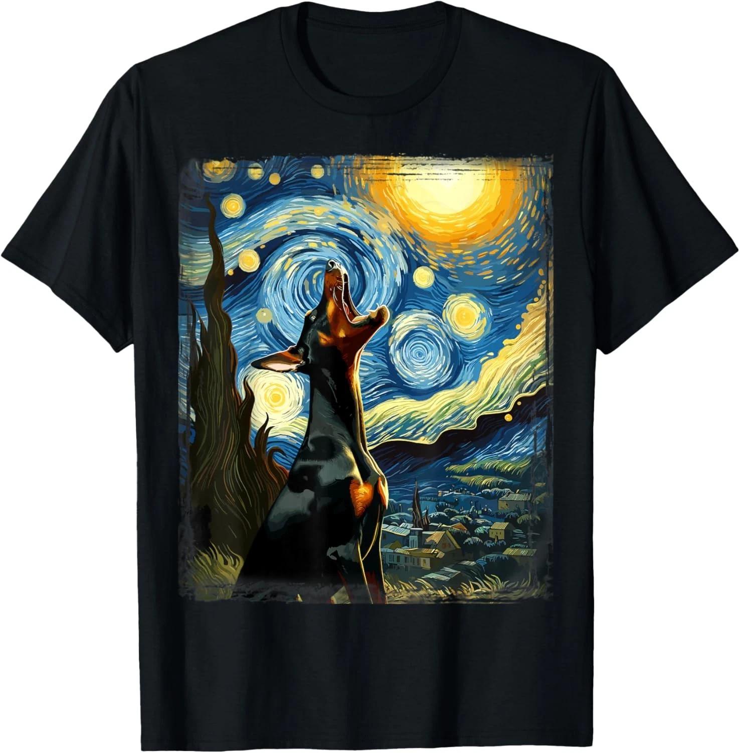 Doberman Pinscher Canine Art Van Gogh Starry Night Doberman Gift Unisex T-Shirt S