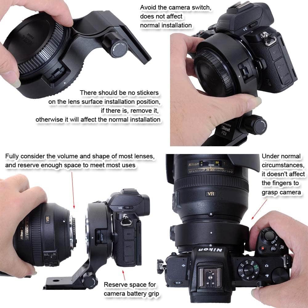iShoot CNC Camera Tripod Mount Lens Support Lens Bracket Tripod Tripod Mount Compatible with Nikon FTZII Mount Adapter Bayonet Converter Bottom Quick