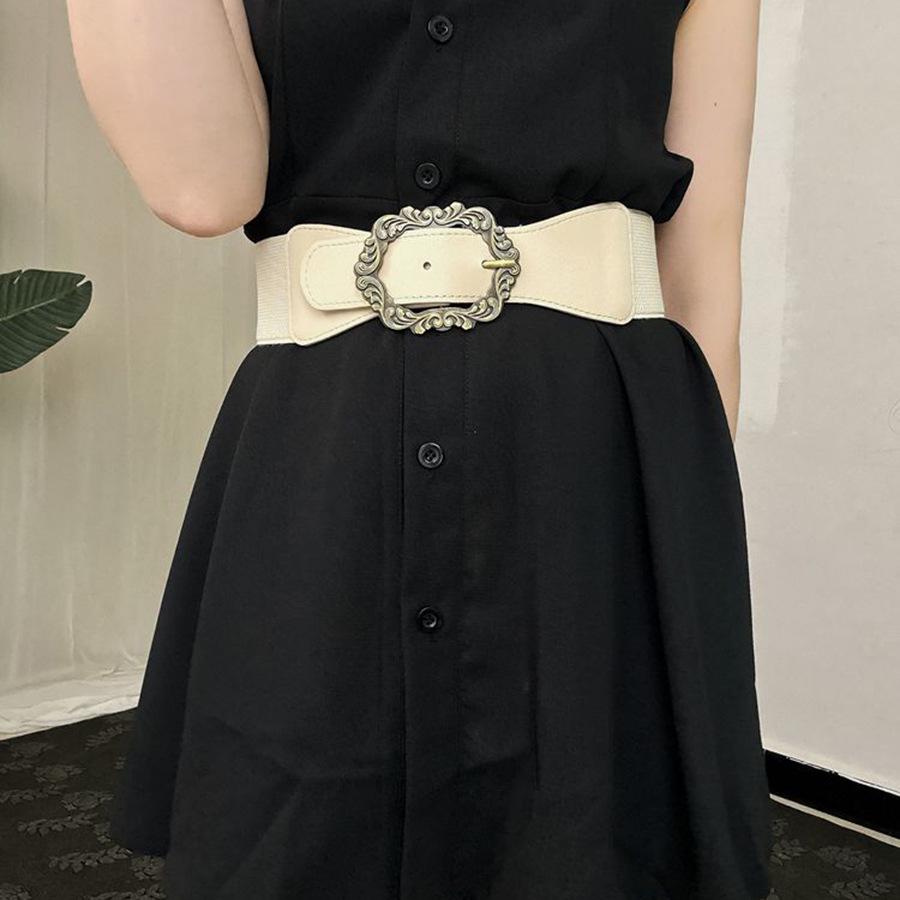 Hong Kong Style Retro Leather Elastic Belt: Versatile, Exquisite, and Elegant Waist Ornament for Dresses