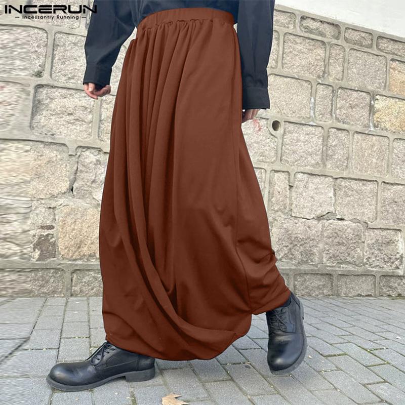 INCERUN Men Elastic Waist Irregular Wrap Casual Loose Long Pants Trousers
