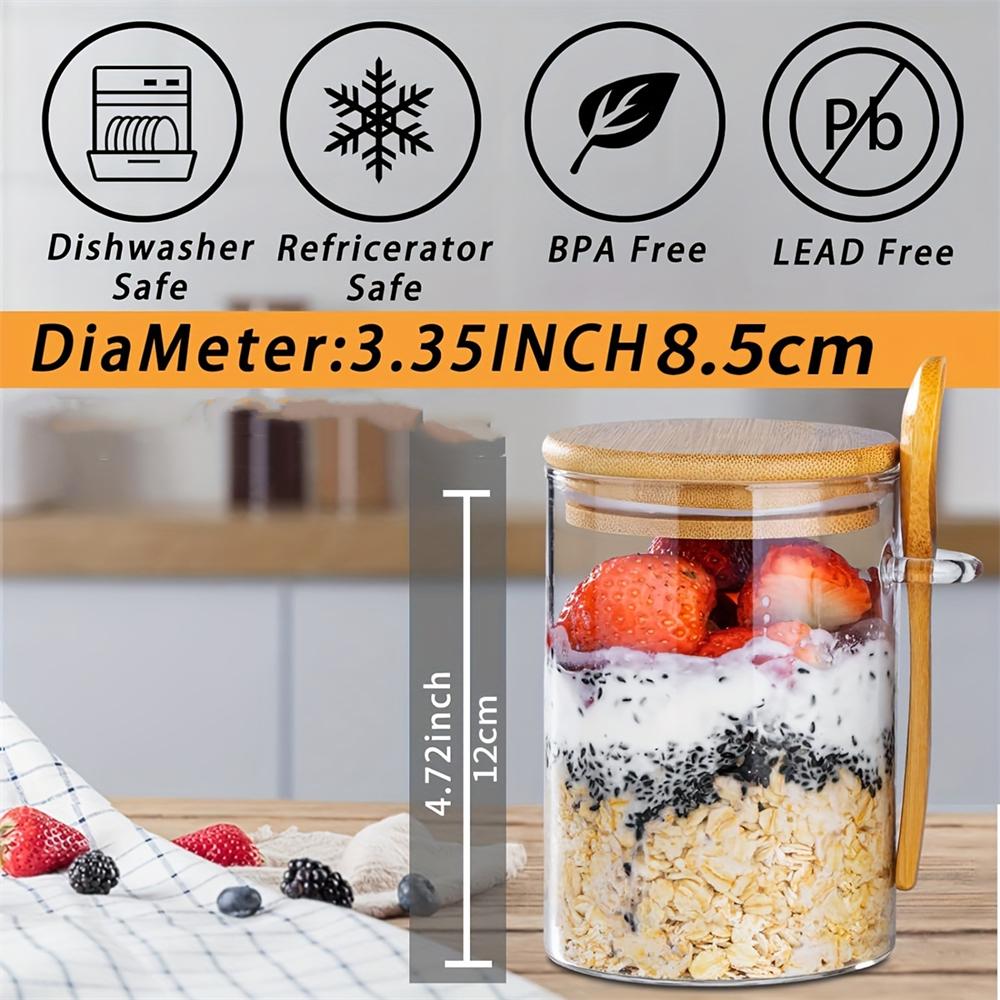 1/2/3/4pcs Overnight Oats Containers with Lid 16oz Airtight Glass Jars with Spoon for Chia Seed Pudding Salad Cereal Coffee Tea