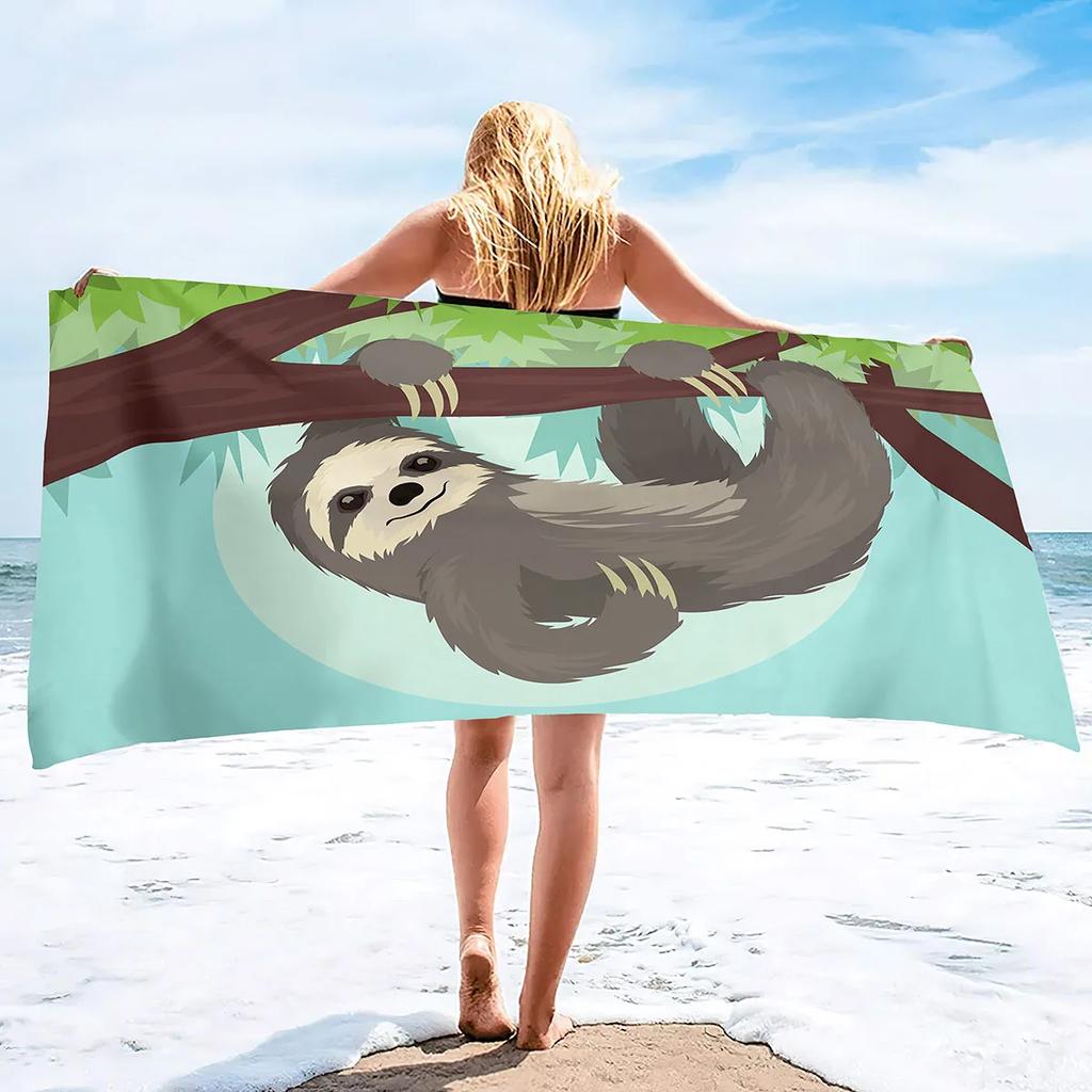 Schattige Luiaard Vakantie Buiten Strandlaken Microvezel Zacht Groot Douchelakens Multifunctioneel Zeer Absorberend voor Badkamer, Zwembad