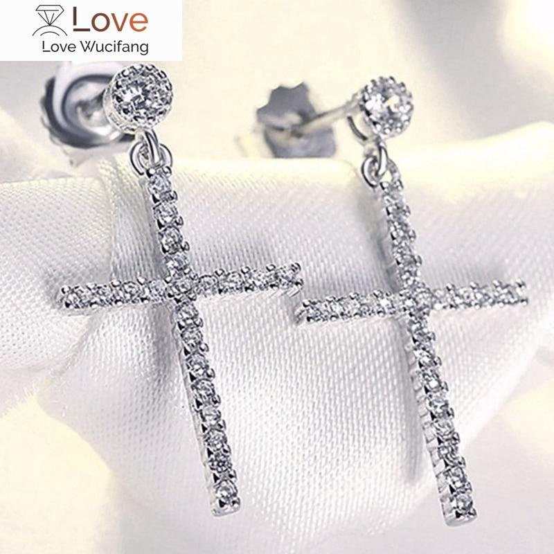 Stylish Women Drop Earrings With Cross Design Dazzling Tiny Zirconia Luxury Party Accessories Exquisite Female Jewelry