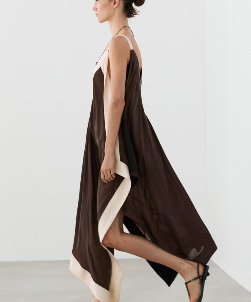 Masimodutti Fluid Midi Dress With Contrast Details