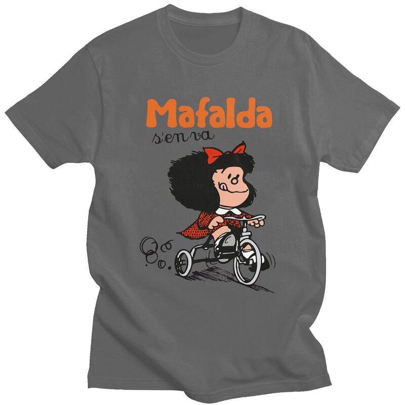 Custom Quino Comic Cartoon Mafalda T Shirt for Men 100 Cotton Tshirt Fashion Tees Short Sleeves Tshirt Clothing