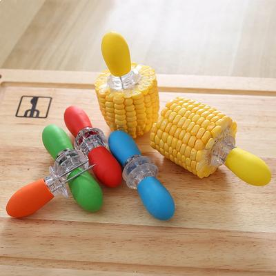 2Pcs Corn Holders Stainless Steel Pin Plastic Anti-hot Handle Portable BBQ Meat Skewers Fork Tool For Kitchen Garden Accessories
