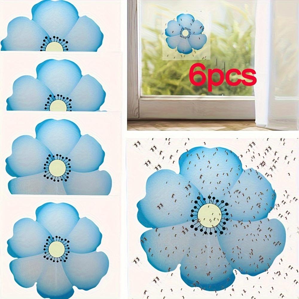 Sunflower patterned transparent window fly trap sheets in 6 packs. Odorless sticky design, safe household pest catcher