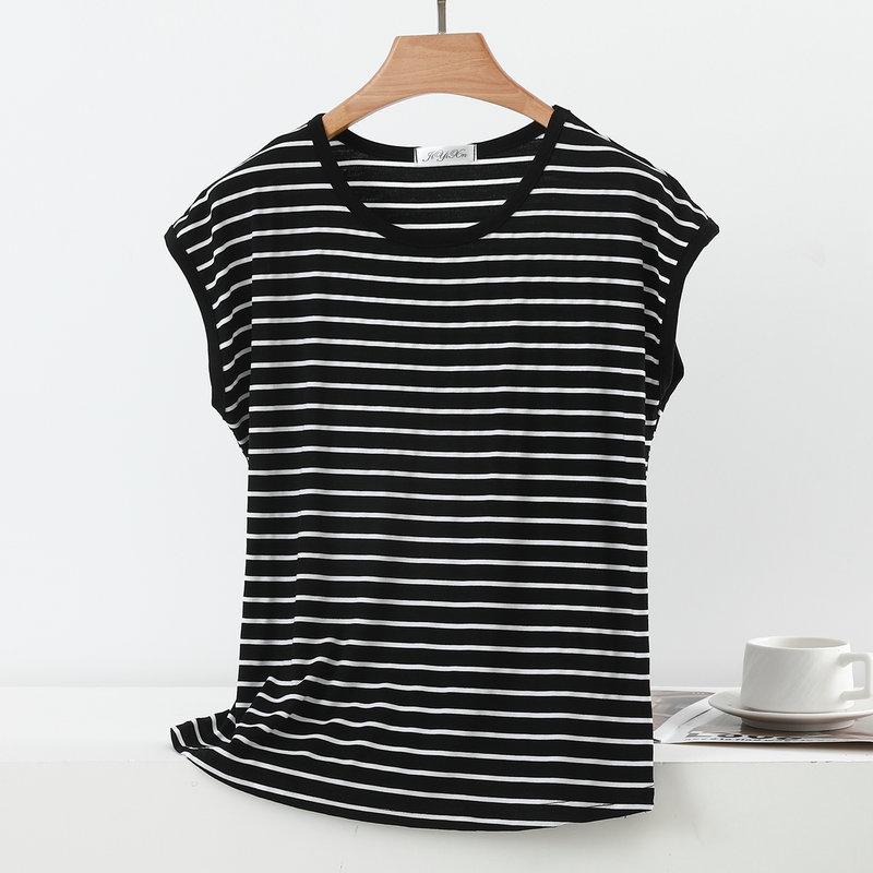 2026 Zomer Plus Size Vleermuis Mouw Gestreept Pullover T-shirt - Slankmakend Rond Hals Top