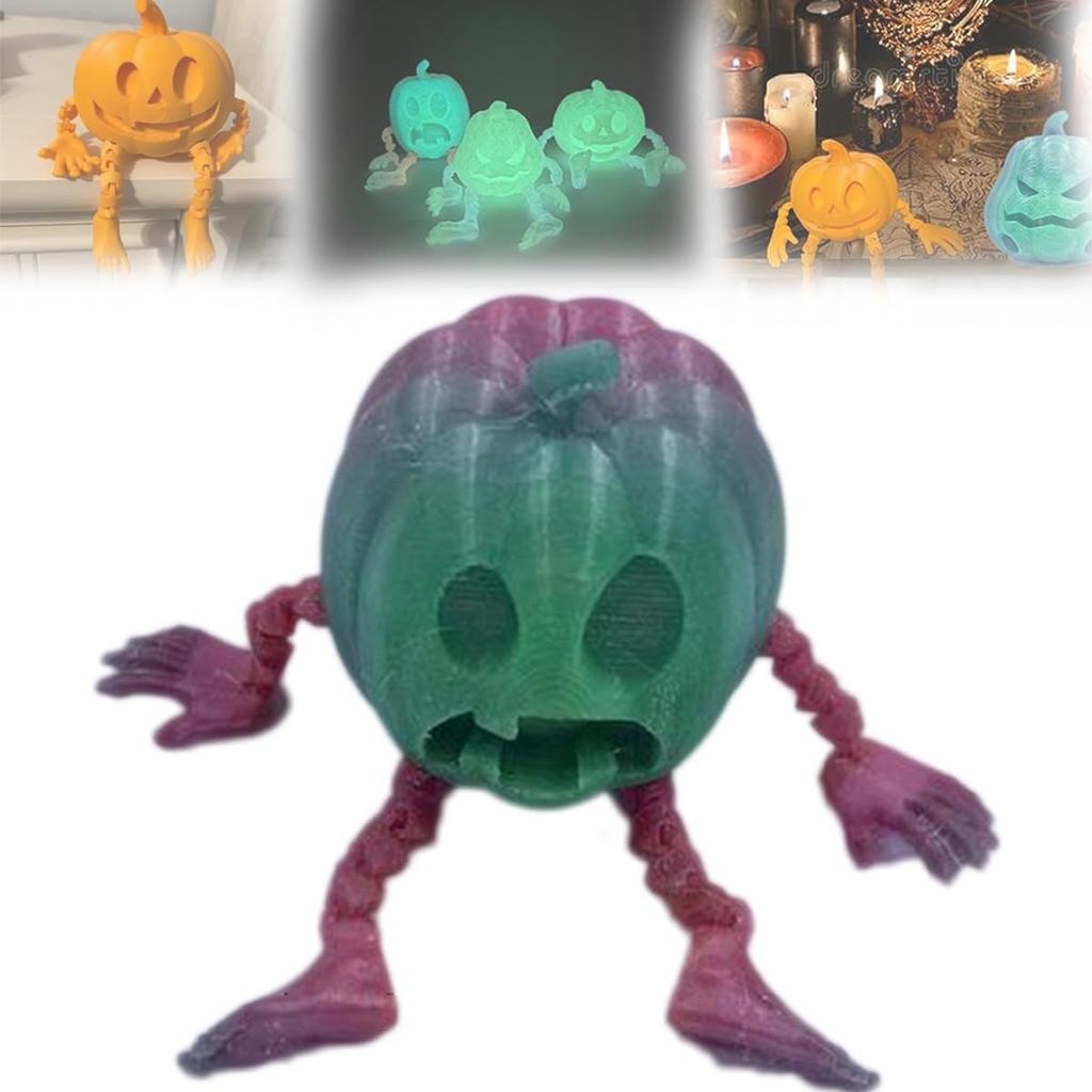 7CM 3D-tryckt Pumpa Män Festdekorationer Rekvisita Tillbehör Hemma Halloween Pumpa Tryckt Ledad Självlysande Pumpaman