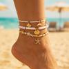 3pcs Summer Bohemian Polymer Clay Beaded Anklets Set for Women Starfish Shell Conch Stackable Anklets Foot Jewelry Accessory