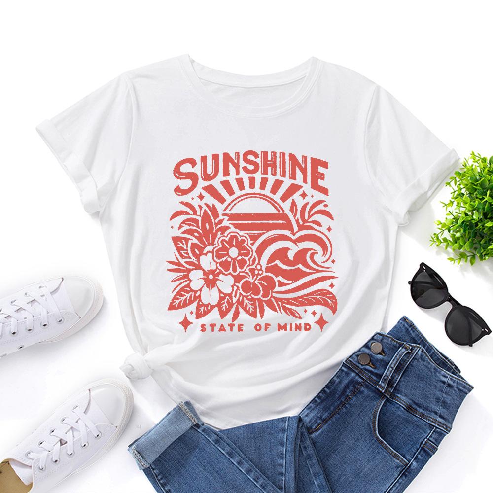 Women's Printed Loose Round Neck Short Sleeved T-shirt for Women Shirt