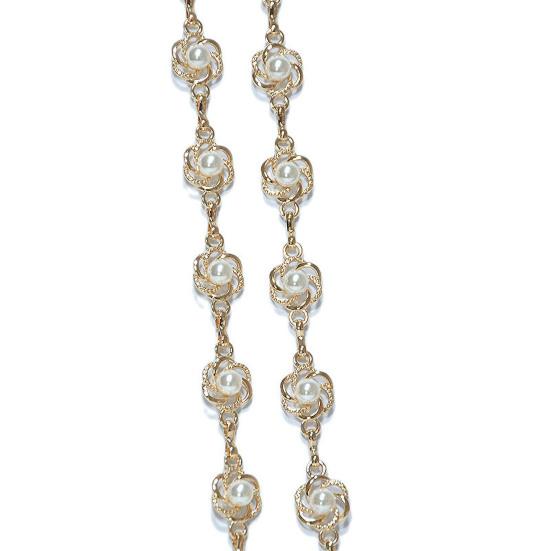 Cadena de Cintura de Metal Flor Perla Incrustada Cinturón para Mujer Ajustable Enlace Corporal Accesorio de Moda Cinturón de Vestido Cinturón de Pantalón Accesorios para Mujer