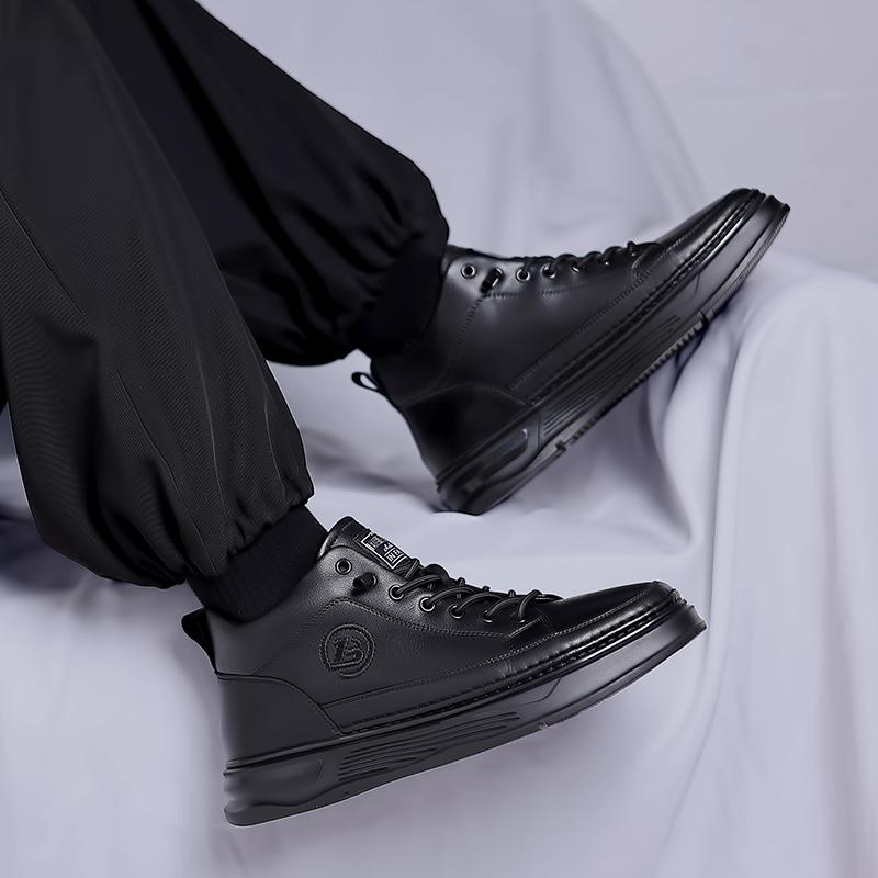 Spring /Autumn New British Style Thick Soled High-top Boots Trend Comfort Soft Soled High Top Men's Casual Leather Board Boots